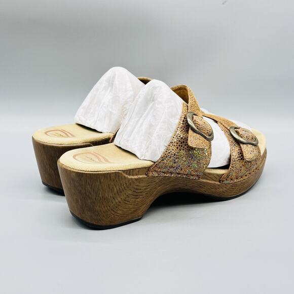 Dansko Sandals Womens 9.5 Gold Sophie Wedge Slide Double Buckle Strap Comfort - Picture 9 of 13